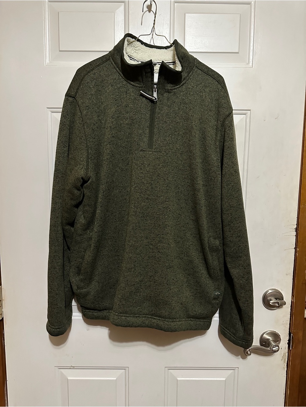 Orvis Sherpa Lined 1/4 Zip Sweater Pullover Mens XL Mock Neck Fleece Green